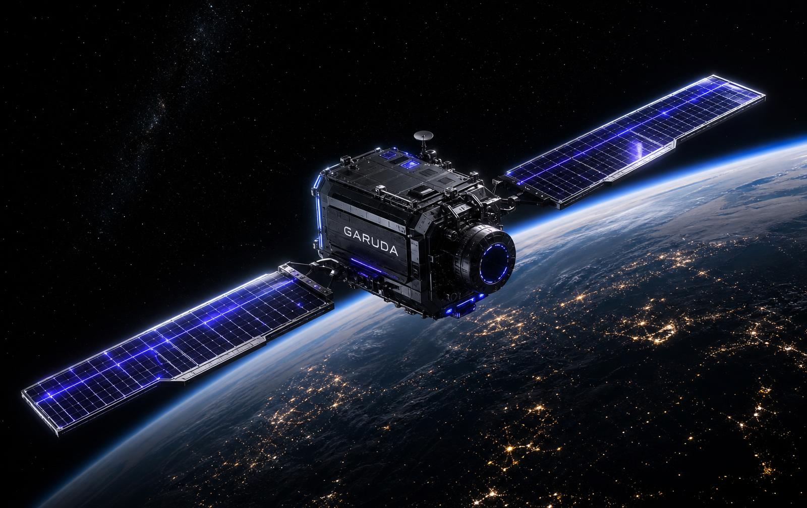 GARUDA-branded satellite deploying above Earth's night side